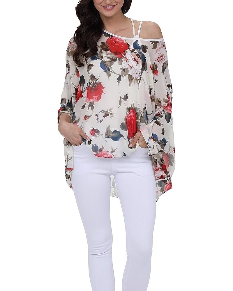 Womens Floral Print Batwing Sleeve Boho Blouse Chiffon Poncho Summer Tunic Tops A-289 $10.19 Tops