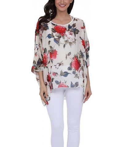 Womens Floral Print Batwing Sleeve Boho Blouse Chiffon Poncho Summer Tunic Tops A-289 $10.19 Tops