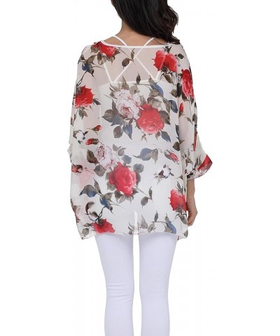 Womens Floral Print Batwing Sleeve Boho Blouse Chiffon Poncho Summer Tunic Tops A-289 $10.19 Tops