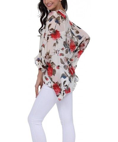 Womens Floral Print Batwing Sleeve Boho Blouse Chiffon Poncho Summer Tunic Tops A-289 $10.19 Tops