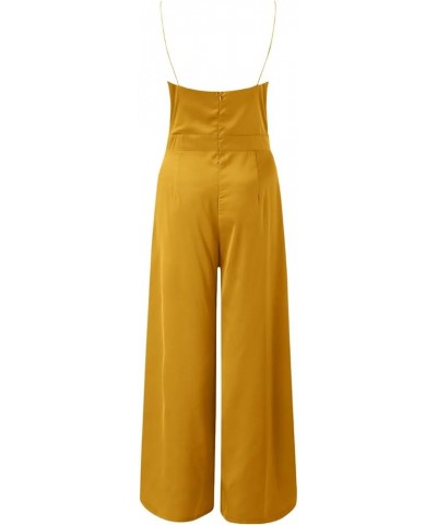 Womens Sexy Jumpsuits Spaghetti Straps Sleeveless V Neck High Waist Rompers Pleated Wide Leg Long Pants Jumpsuit Yellow_1 $11...