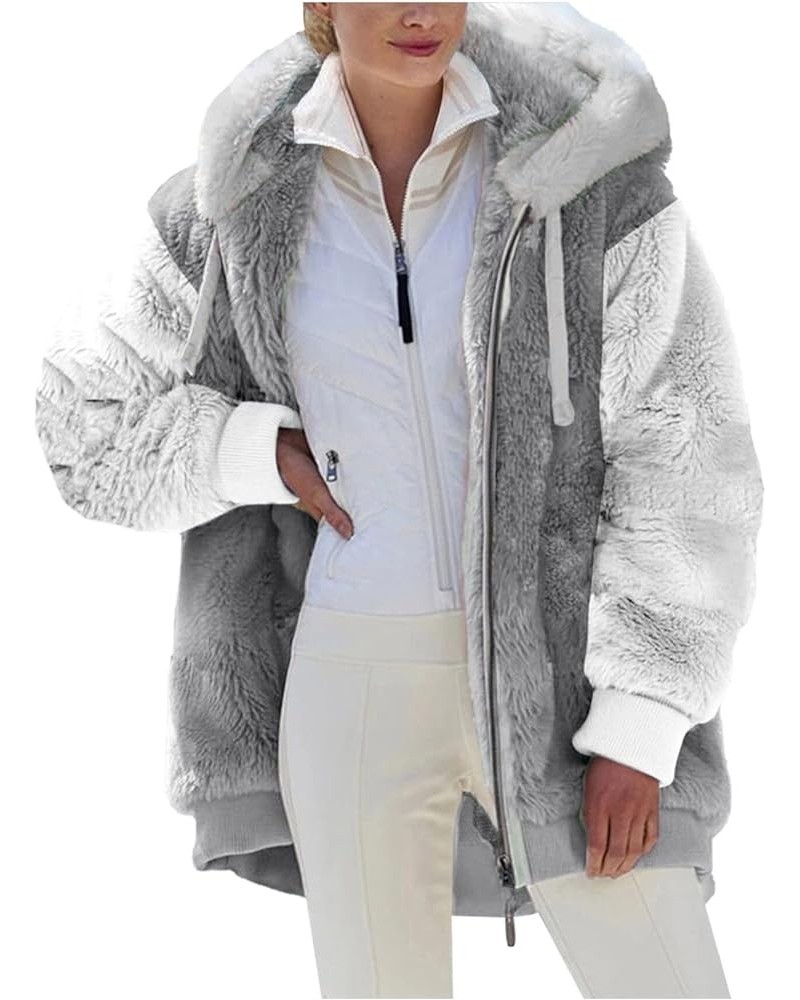 Fuzzy Fleece Jacket For Women Fall Fashion 2023 Color Block Full Zip Up Sherpa Cardigan Coat Warm Winter Outerwear J03-gray $...