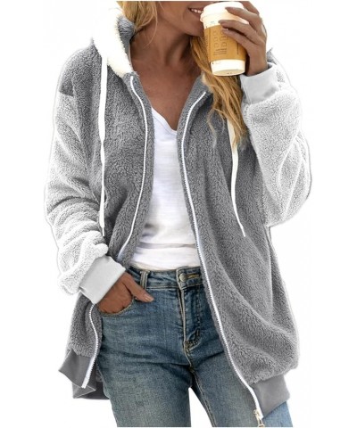 Fuzzy Fleece Jacket For Women Fall Fashion 2023 Color Block Full Zip Up Sherpa Cardigan Coat Warm Winter Outerwear J03-gray $...