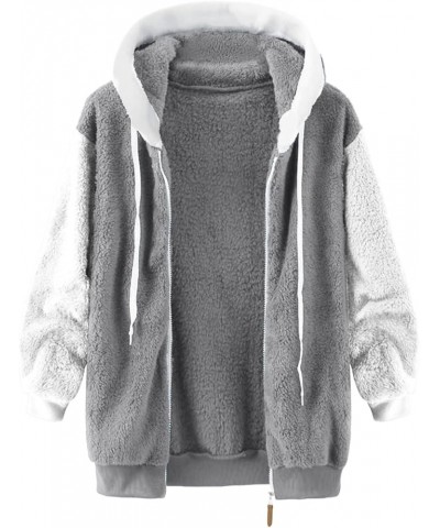 Fuzzy Fleece Jacket For Women Fall Fashion 2023 Color Block Full Zip Up Sherpa Cardigan Coat Warm Winter Outerwear J03-gray $...