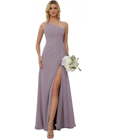 Women's One Shoulder Bridesmaid Dresses Long A Line Ruched Chiffon Formal Dress with Slit TS001 Wisteria $30.77 Dresses