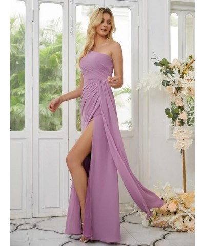 Women's One Shoulder Bridesmaid Dresses Long A Line Ruched Chiffon Formal Dress with Slit TS001 Wisteria $30.77 Dresses