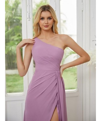 Women's One Shoulder Bridesmaid Dresses Long A Line Ruched Chiffon Formal Dress with Slit TS001 Wisteria $30.77 Dresses