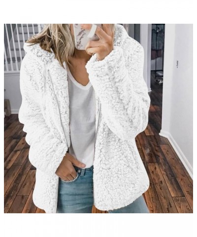 Women's Fleece Jackets Solid Hooded Full Zipper Coats Trendy Fuzzy Fleece Warm Long Sleeve Jackets Lamb's Wool Coat 07white $...