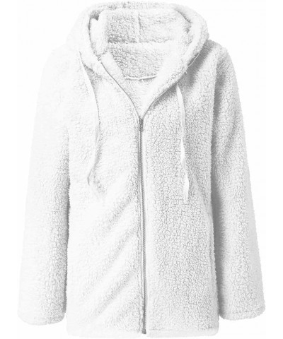 Women's Fleece Jackets Solid Hooded Full Zipper Coats Trendy Fuzzy Fleece Warm Long Sleeve Jackets Lamb's Wool Coat 07white $...