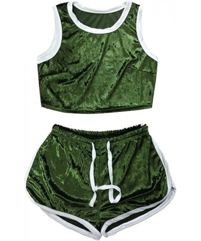 Womens Pajamas Sexy-Lingerie Velour Sleepwear Satin Silk Tank Top And Shorts Pajama Set Sleepwear Lounge Sets 03 Green $6.15 ...