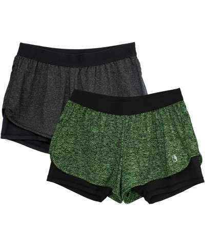 Running Yoga Shorts for Women - Activewear Workout Exercise Athletic Jogging Shorts 2-in-1 Black Heather/Green Heather $12.74...