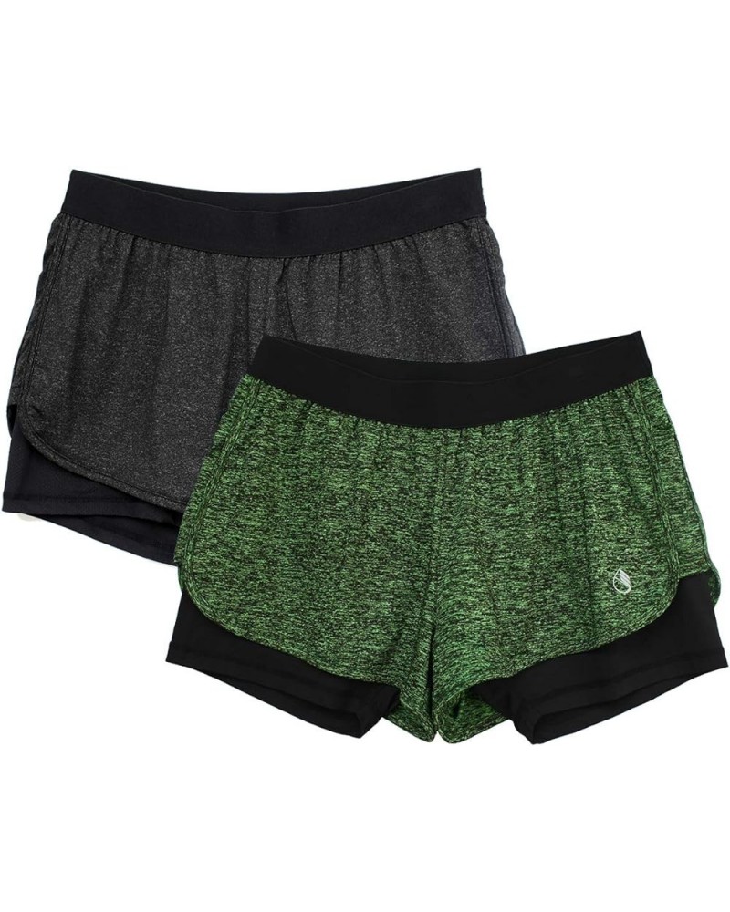 Running Yoga Shorts for Women - Activewear Workout Exercise Athletic Jogging Shorts 2-in-1 Black Heather/Green Heather $12.74...