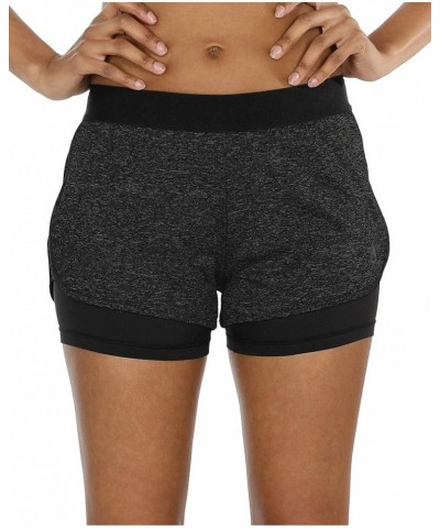 Running Yoga Shorts for Women - Activewear Workout Exercise Athletic Jogging Shorts 2-in-1 Black Heather/Green Heather $12.74...