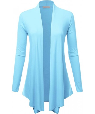 Women's Drape Front Open Cardigan Long Sleeve (S-2X, Made in USA) Psalm91-iceblue $13.80 Sweaters