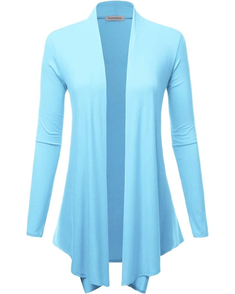 Women's Drape Front Open Cardigan Long Sleeve (S-2X, Made in USA) Psalm91-iceblue $13.80 Sweaters