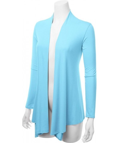 Women's Drape Front Open Cardigan Long Sleeve (S-2X, Made in USA) Psalm91-iceblue $13.80 Sweaters