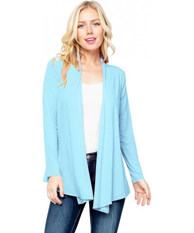 Women's Drape Front Open Cardigan Long Sleeve (S-2X, Made in USA) Psalm91-iceblue $13.80 Sweaters