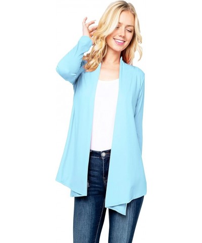 Women's Drape Front Open Cardigan Long Sleeve (S-2X, Made in USA) Psalm91-iceblue $13.80 Sweaters