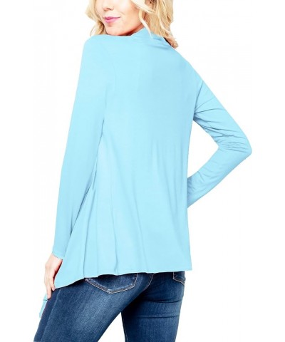 Women's Drape Front Open Cardigan Long Sleeve (S-2X, Made in USA) Psalm91-iceblue $13.80 Sweaters