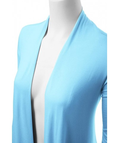 Women's Drape Front Open Cardigan Long Sleeve (S-2X, Made in USA) Psalm91-iceblue $13.80 Sweaters