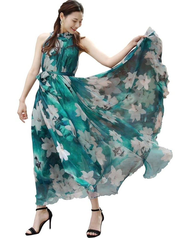 Women's Summer Floral Long Beach Maxi Dress Lightweight Sundress Turquoise Lily $22.05 Dresses