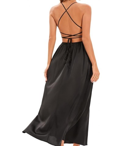 Women's Formal Evening Sexy Dresses Wedding Satin Maxi Dress Black With Ring $23.06 Dresses