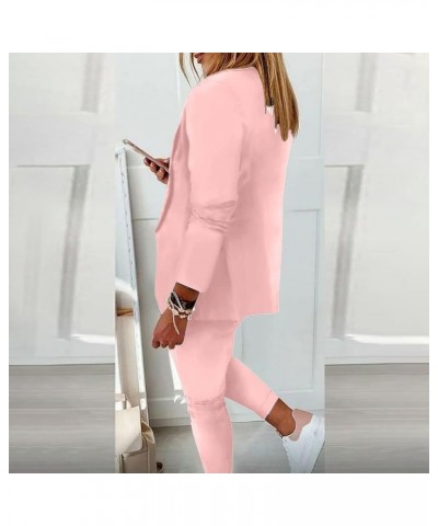 Business Suit for Women Casual Solid Long Sleeve Blazers Open Front Drawstring Pant Suits Set Elegant 2 Piece Outfit A03-pink...