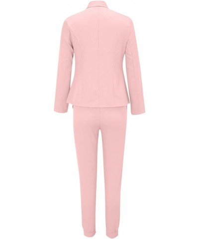 Business Suit for Women Casual Solid Long Sleeve Blazers Open Front Drawstring Pant Suits Set Elegant 2 Piece Outfit A03-pink...