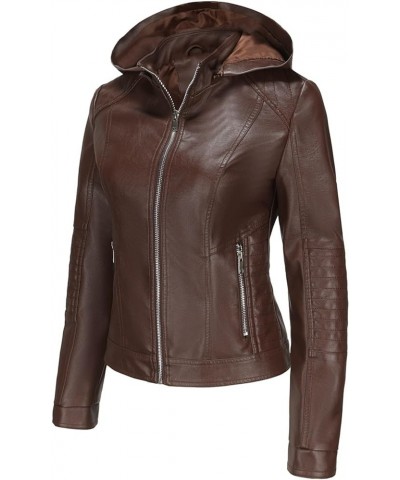 Women's Removable Hooded Faux Leather Jacket Zip Up Motorcycle Short Jacket Fall Outfits Cropped Lapel Slim Coats A01-coffee ...