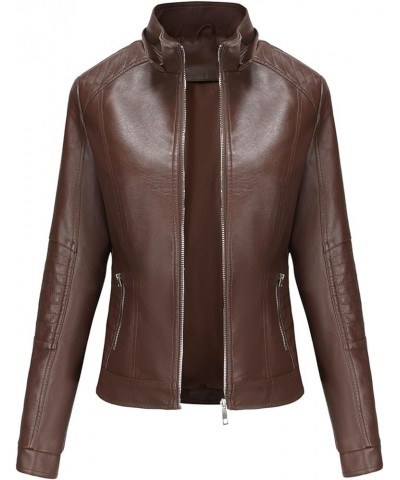 Women's Removable Hooded Faux Leather Jacket Zip Up Motorcycle Short Jacket Fall Outfits Cropped Lapel Slim Coats A01-coffee ...