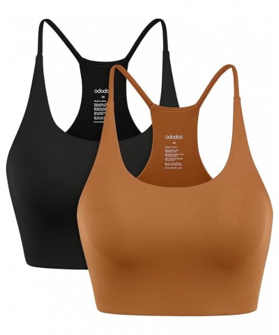 2-Pack Halter Sports Bra for Women Non Padded Strappy/Square Neck Cropped Tops Workout Yoga Crop Black+caramel (Halter) $10.3...