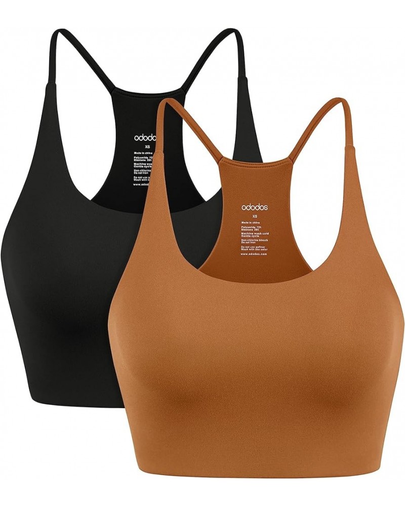 2-Pack Halter Sports Bra for Women Non Padded Strappy/Square Neck Cropped Tops Workout Yoga Crop Black+caramel (Halter) $10.3...