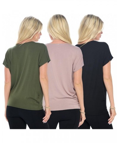 Women's Blouse Top – 3 Pack Cowl Neck Short Sleeve Flounce Basic Solid Casual Soft Dolman Shirts Black, Olive & Mocha $26.09 ...