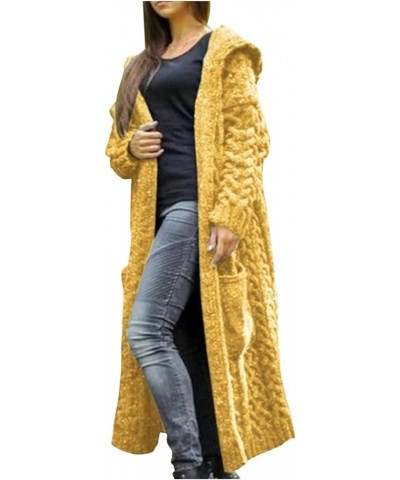 Womens Long Chunky Cardigan Sweaters Lightweight Knit Hooded Cardigan Plus Size Long Sleeve Open Front Sweater Coat A01*yello...