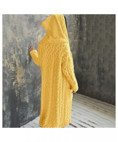 Womens Long Chunky Cardigan Sweaters Lightweight Knit Hooded Cardigan Plus Size Long Sleeve Open Front Sweater Coat A01*yello...