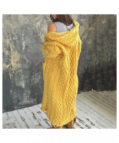 Womens Long Chunky Cardigan Sweaters Lightweight Knit Hooded Cardigan Plus Size Long Sleeve Open Front Sweater Coat A01*yello...