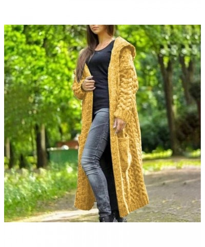 Womens Long Chunky Cardigan Sweaters Lightweight Knit Hooded Cardigan Plus Size Long Sleeve Open Front Sweater Coat A01*yello...