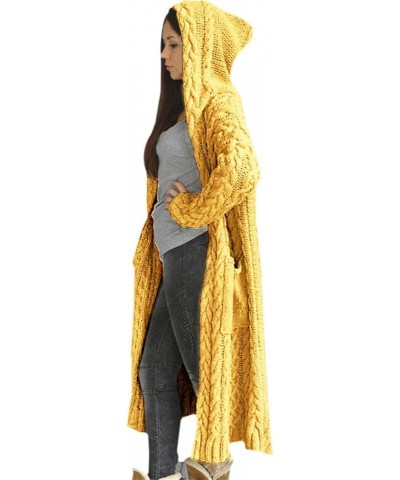 Womens Long Chunky Cardigan Sweaters Lightweight Knit Hooded Cardigan Plus Size Long Sleeve Open Front Sweater Coat A01*yello...