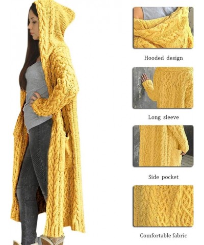 Womens Long Chunky Cardigan Sweaters Lightweight Knit Hooded Cardigan Plus Size Long Sleeve Open Front Sweater Coat A01*yello...