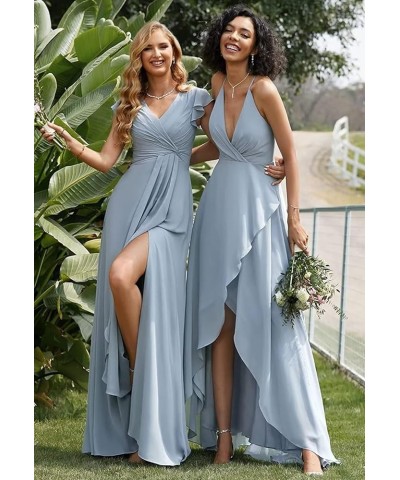 Bridesmaid Dresses for Women with Slit Long A Line Chiffon V Neck Sleeves Bridesmaid Dress for Wedding 2024 Derest Rose $31.8...