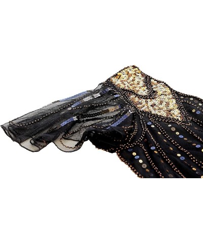 Women's 1920s Gatsby Inspired Sequin Beads Fringe Flapper Cocktail Roarings 20s Dress Style 2 Black Gold $16.19 Dresses