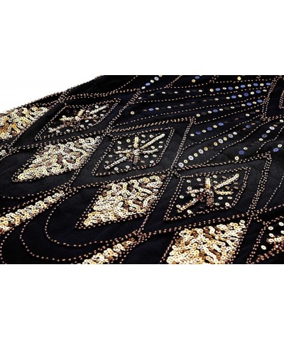 Women's 1920s Gatsby Inspired Sequin Beads Fringe Flapper Cocktail Roarings 20s Dress Style 2 Black Gold $16.19 Dresses