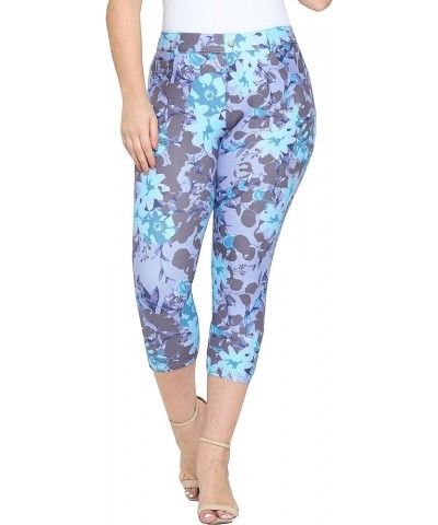 Women's 5 Pocket Capri Jeggings - Pull On Skinny Stretch Colored Jean Leggings with Plus Size Options Blue Floral $13.44 Legg...