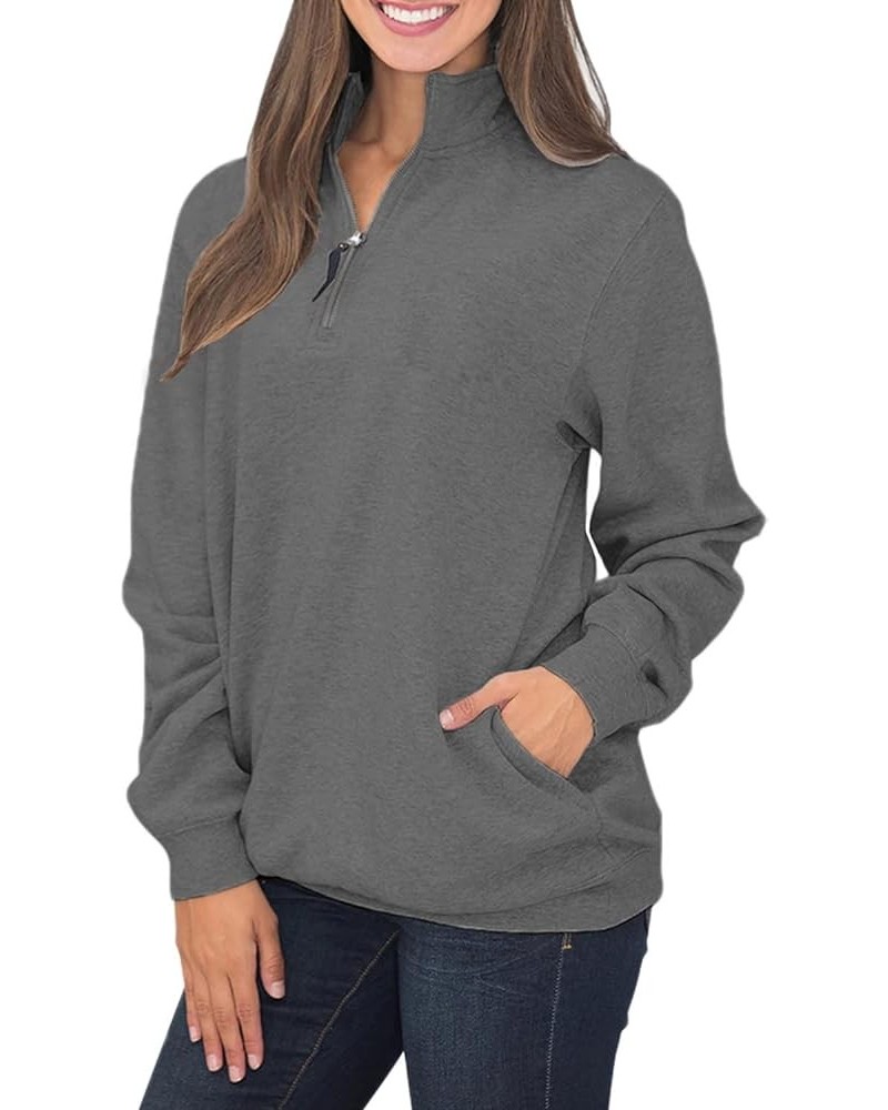 Womens Warm Cozy High Neck Long Sleeve Solid 1/4 Zip Pullover Sweatshirts with Pockets Dark Grey $17.15 Hoodies & Sweatshirts