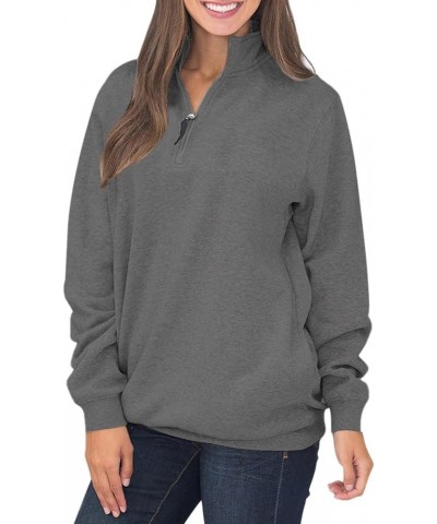 Womens Warm Cozy High Neck Long Sleeve Solid 1/4 Zip Pullover Sweatshirts with Pockets Dark Grey $17.15 Hoodies & Sweatshirts