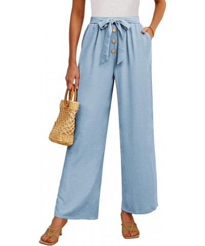 Women's Wide Leg Lounge Pants High Waist Button Palazzo Pants Lightweight Tie Knot Loose Trousers 05 Light Blue $10.00 Pants