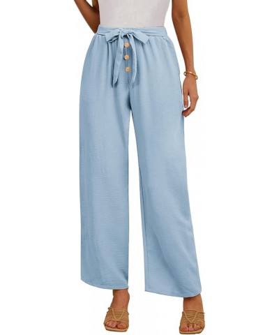 Women's Wide Leg Lounge Pants High Waist Button Palazzo Pants Lightweight Tie Knot Loose Trousers 05 Light Blue $10.00 Pants