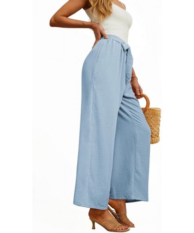 Women's Wide Leg Lounge Pants High Waist Button Palazzo Pants Lightweight Tie Knot Loose Trousers 05 Light Blue $10.00 Pants