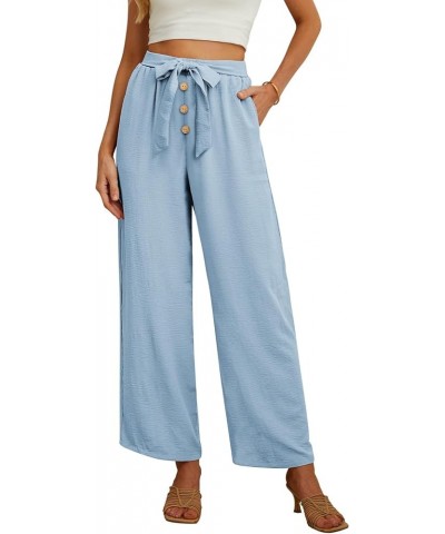 Women's Wide Leg Lounge Pants High Waist Button Palazzo Pants Lightweight Tie Knot Loose Trousers 05 Light Blue $10.00 Pants