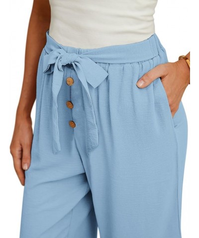 Women's Wide Leg Lounge Pants High Waist Button Palazzo Pants Lightweight Tie Knot Loose Trousers 05 Light Blue $10.00 Pants